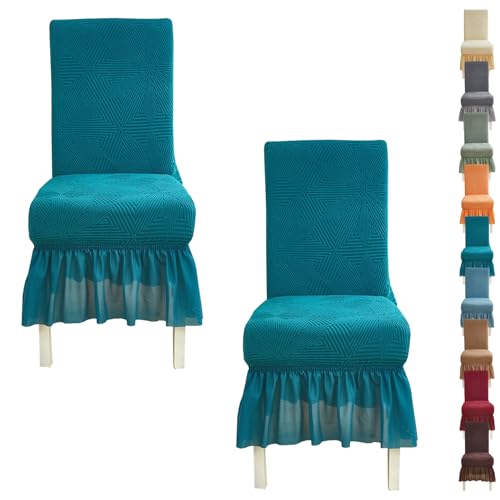 OwkHome Stretch-Stuhlhussen-Set Parson for Esszimmerstühle Mit Abnehmbarem Rock, Waschbare Universal-Schonbezüge for Küche, Party Und Bankett(Cyan,2pcs) von OwkHome