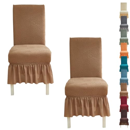 OwkHome Stretch-Stuhlhussen-Set Parson for Esszimmerstühle Mit Abnehmbarem Rock, Waschbare Universal-Schonbezüge for Küche, Party Und Bankett(Khaki,2pcs) von OwkHome