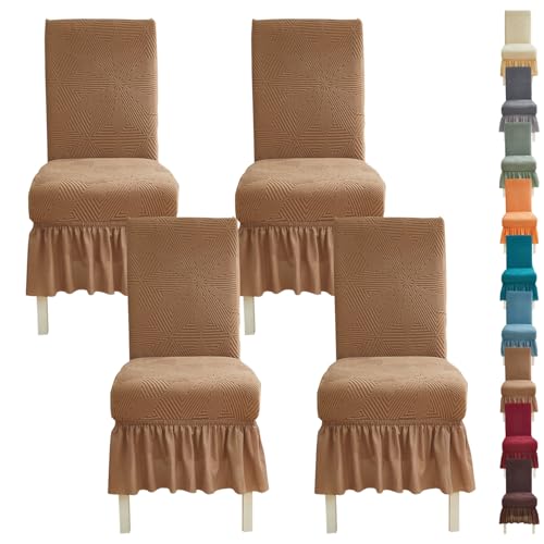 OwkHome Stretch-Stuhlhussen-Set Parson for Esszimmerstühle Mit Abnehmbarem Rock, Waschbare Universal-Schonbezüge for Küche, Party Und Bankett(Khaki,4pcs) von OwkHome