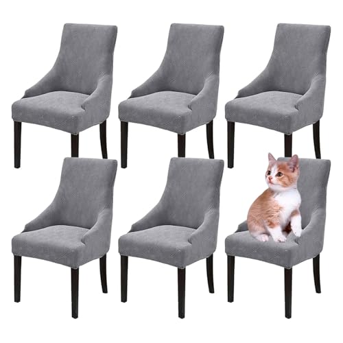 OwkHome Stretch-Stuhlhussen-Set for Ohrensessel, Waschbarer Parsons-Bezug for Heim- Und Esszimmerdekoration(Light Gray,6 Pieces) von OwkHome