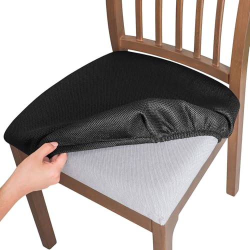 OwkHome Stretch-Stuhlschoner Mit Bindeverschluss, Waschbares Sitzbezug-Set for Esszimmerstühle(Black,6 Pieces) von OwkHome