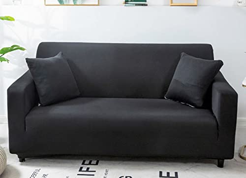 OwkHome Stretch-Überzug for Chaiselongue Ohne Armlehnen, Rutschfester Jacquard-Möbelschutz, Maschinenwaschbarer Schonbezug(Black,2 Seater(145-185cm)) von OwkHome