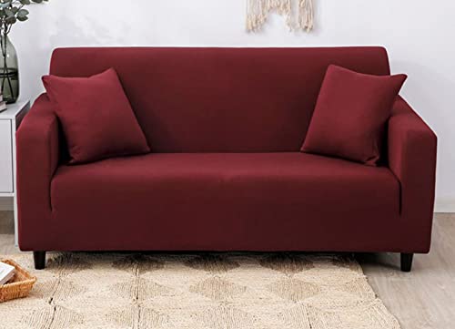 OwkHome Stretch-Überzug for Chaiselongue Ohne Armlehnen, Rutschfester Jacquard-Möbelschutz, Maschinenwaschbarer Schonbezug(Red,2 Seater(145-185cm)) von OwkHome