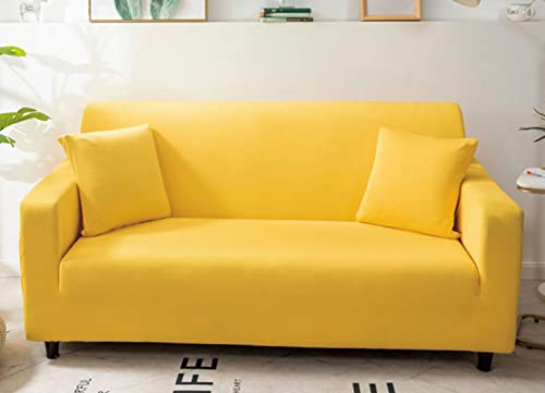 OwkHome Stretch-Überzug for Chaiselongue Ohne Armlehnen, Rutschfester Jacquard-Möbelschutz, Maschinenwaschbarer Schonbezug(Yellow-3,1 Seater(90-140cm)) von OwkHome