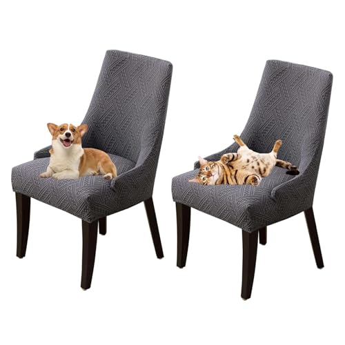 OwkHome Stretch Wingback Chair Slipcover Elastic Solid Color Accent Cover for Dining Room Decor(Dark Gray,2 Pack) von OwkHome
