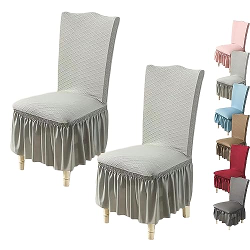 OwkHome Stuhlbezug Mit Rock – Dehnbares, Verdicktes Schonbezug-Set for Esszimmerstühle Mit Gerader Rückenlehne, Universelle Passform(Lgray 2pcs) von OwkHome