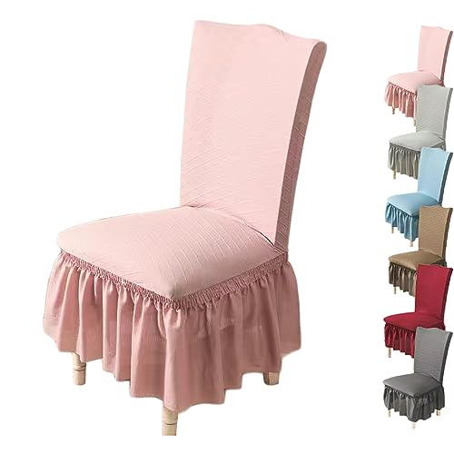OwkHome Stuhlbezug Mit Rock – Dehnbares, Verdicktes Schonbezug-Set for Esszimmerstühle Mit Gerader Rückenlehne, Universelle Passform(Pink 1pcs) von OwkHome