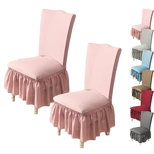 OwkHome Stuhlbezug Mit Rock – Dehnbares, Verdicktes Schonbezug-Set for Esszimmerstühle Mit Gerader Rückenlehne, Universelle Passform(Pink 2pcs) von OwkHome