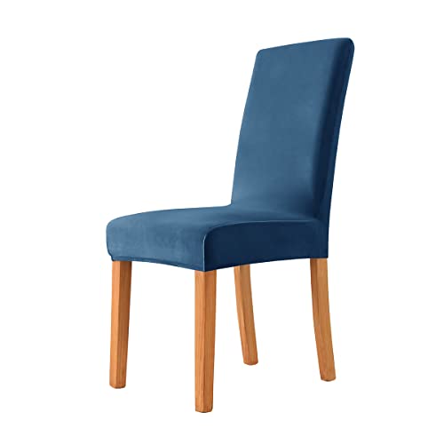 OwkHome Stuhlhussen Aus Samt for Esszimmerstühle, Stretch-Stuhlschutzset Parson Ohne Armlehnen(Blue,4 Pieces) von OwkHome