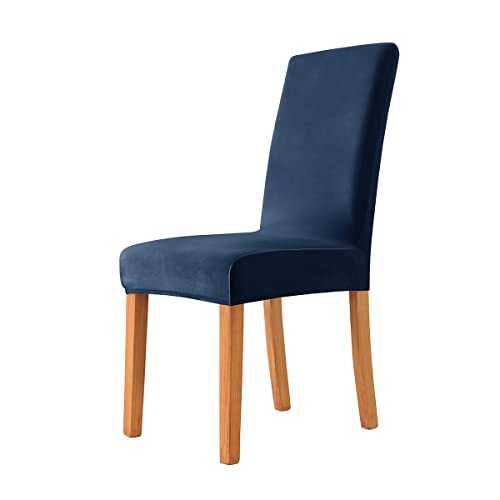 OwkHome Stuhlhussen Aus Samt for Esszimmerstühle, Stretch-Stuhlschutzset Parson Ohne Armlehnen(Navy Blue,6 Pieces) von OwkHome