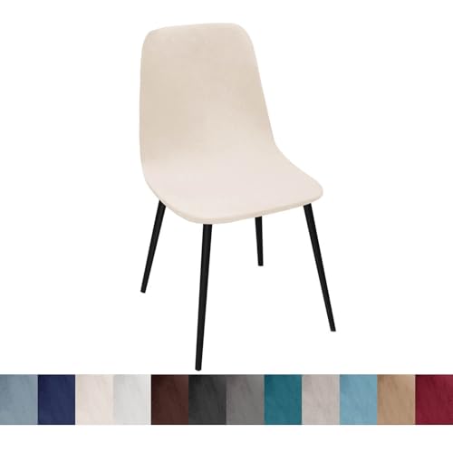 OwkHome Stuhlhussen Aus Samt for Moderne Esszimmer- Und Küchenstühle Ohne Armlehnen, Waschbarer Schutz(Beige,2 Pack) von OwkHome
