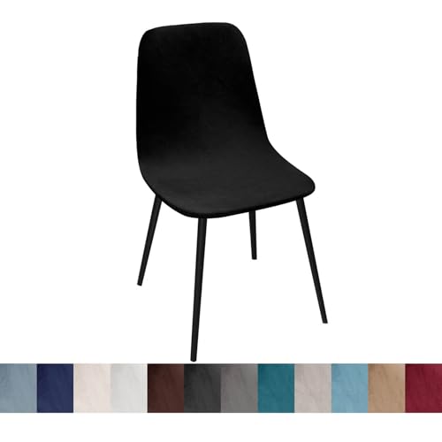 OwkHome Stuhlhussen Aus Samt for Moderne Esszimmer- Und Küchenstühle Ohne Armlehnen, Waschbarer Schutz(Black,6 Pack) von OwkHome