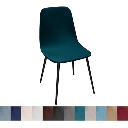 OwkHome Stuhlhussen Aus Samt for Moderne Esszimmer- Und Küchenstühle Ohne Armlehnen, Waschbarer Schutz(Blue 1,2 Pack) von OwkHome