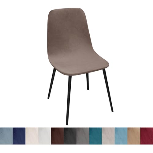 OwkHome Stuhlhussen Aus Samt for Moderne Esszimmer- Und Küchenstühle Ohne Armlehnen, Waschbarer Schutz(Light Coffee,6 Pack) von OwkHome