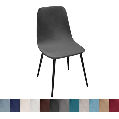 OwkHome Stuhlhussen Aus Samt for Moderne Esszimmer- Und Küchenstühle Ohne Armlehnen, Waschbarer Schutz(Light Gray,6 Pack) von OwkHome