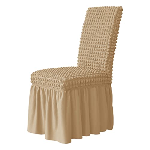 OwkHome Stuhlhussen Aus Seersucker Mit Rüschen, Stuhlhussen for Esszimmerstühle Mit Stretch-Rock – 2er-Pack(Khaki,8 Pieces) von OwkHome