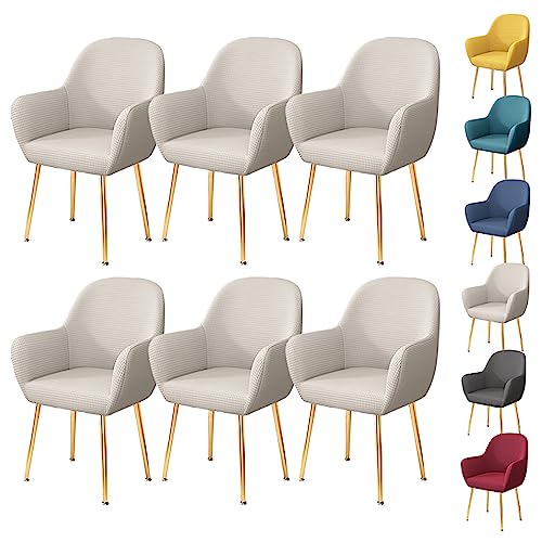 OwkHome Stuhlhussen-Set Mit Gebogenen Armlehnen, Verdickter Stretch-Schonbezug for Bar- Und Drehstühle(Beige 6pcs) von OwkHome