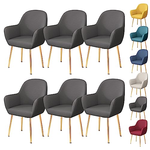 OwkHome Stuhlhussen-Set Mit Gebogenen Armlehnen, Verdickter Stretch-Schonbezug for Bar- Und Drehstühle(Grey 6pcs) von OwkHome