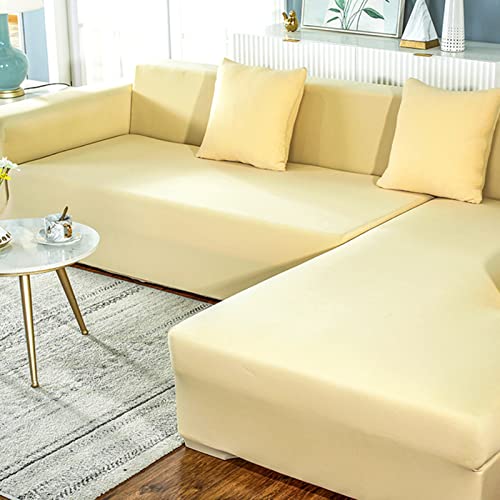OwkHome Super-Stretch-Sofabezug Mit Rutschfester, Elastischer Unterseite – Waschbarer Möbelschutz(Cream Color,3 Seater(190-230cm)) von OwkHome