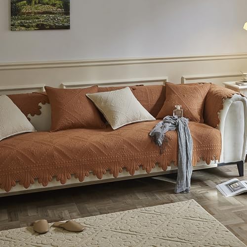 OwkHome Universal Fit L-förmiger Sofabezug, Rutschfester, Waschbarer Schonbezug for Anbausofas(Orange,90 * 210cm/35.4 * 83in) von OwkHome