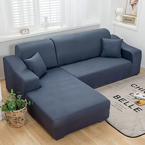 OwkHome Universal L-Form Stretch Sofa Schonbezug Rutschfester Waschbarer Couchschutz Möbelbezug(Blue,4 Seater+4 Seater) von OwkHome
