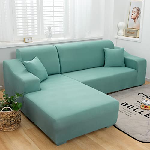OwkHome Universal L-Form Stretch Sofa Schonbezug Rutschfester Waschbarer Couchschutz Möbelbezug(Green-2,4 Seater+4 Seater) von OwkHome