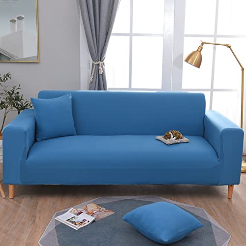 OwkHome Universal-Sofabezug, Stretch-Möbelschutz Mit Elastischem Rand, Maschinenwaschbarer Couchbezug for 1-4-Sitzer-Sofas(Blue,2 Seater(145-180cm)) von OwkHome