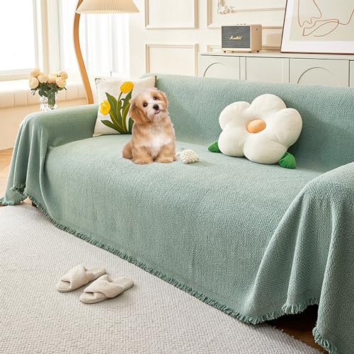 OwkHome Universeller Einteiliger Sofabezug Aus Plüsch, Rutschfester, Waschbarer Möbelschutz for Anbausofas(Green,180 * 420cm/71 * 165in) von OwkHome