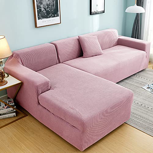 OwkHome Universeller Jacquard-Stretch-Sofabezug, Schutzhülle Aus Weichem Stoff for L-förmige Couch – Leicht Anzubringender, Strapazierfähiger Bezug(Pink,4 Seater+4 Seater) von OwkHome