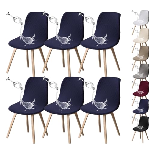 OwkHome Universeller Jacquard-Stuhlbezug Ohne Armlehnen – Stretch-Schonbezug for Esszimmerstühle, Hotels Und Veranstaltungen(Navy 6pcs) von OwkHome