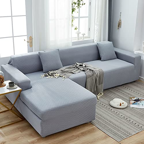 OwkHome Universeller L-förmiger Sofabezug, Hochelastischer Couchbezug Aus Jacquard-Stoff for 1-4 Sitzer, Langlebiger Schutz for Das Wohnzimmer, Blaues Design(Grey-1,3 Seater+4 Seater) von OwkHome