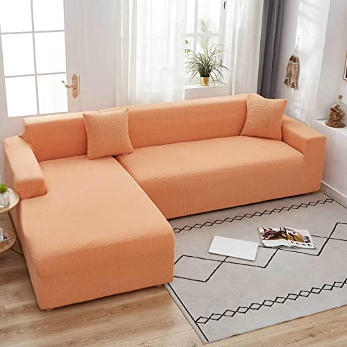 OwkHome Universeller L-förmiger Sofabezug, Hochelastischer Couchbezug Aus Jacquard-Stoff for 1-4 Sitzer, Langlebiger Schutz for Das Wohnzimmer, Blaues Design(Orange,2 Seater(145-185cm)) von OwkHome