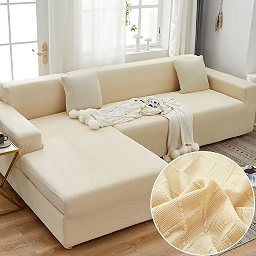 OwkHome Universeller L-förmiger Sofabezug, Hochelastischer Couchbezug Aus Jacquard-Stoff for 1-4 Sitzer, Langlebiger Schutz for Das Wohnzimmer, Blaues Design(Yellow-1,3 Seater+4 Seater) von OwkHome