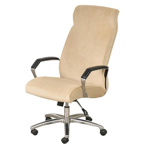 OwkHome Universeller Samt-Bürostuhl-Schonbezug - Rutschfester, Waschbarer Bezug for Stühle Mit Armlehnen(Beige 1,Large) von OwkHome