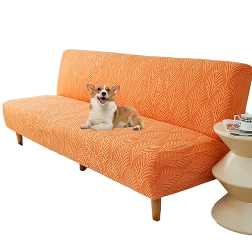 OwkHome Universeller Schonbezug for Schlafsofas Ohne Armlehnen, Waschbarer, Rutschfester Futonbezug Mit Haustierschutz(Orange,Large) von OwkHome