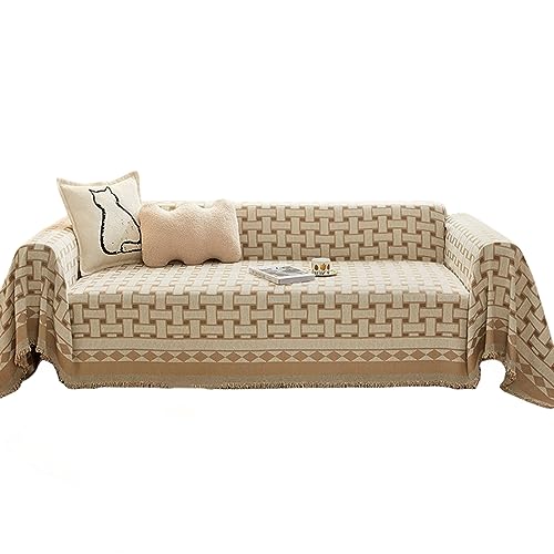 OwkHome Universeller Sofabezug Mit Fransen, Weicher, Waschbarer Möbelschutz for Anbausofas(Coffee,70x165inch) von OwkHome