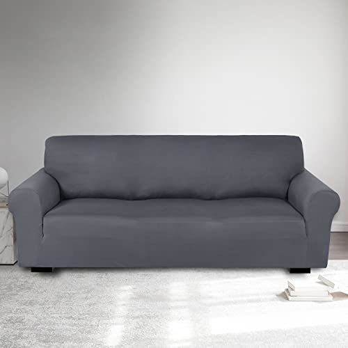 OwkHome Universeller Stretch-Sofabezug Mit Rutschfestem Schaumstoff Und Elastischer Unterseite for Schutz Der Möbel(Dark Grey,4 Seater (228-292cm)) von OwkHome