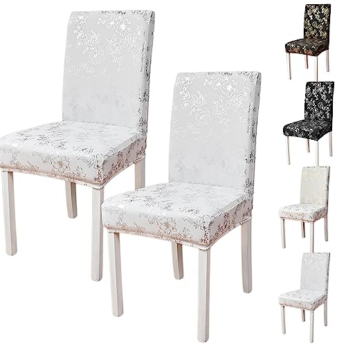 OwkHome Universelles Stuhlhussen-Set „Parson“, Dehnbar, Abnehmbar Und Waschbar, Jacquard-Schonbezug for Esszimmer Und Veranstaltungen(White Silver 2pcs) von OwkHome