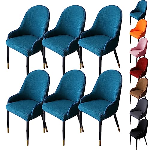 OwkHome Verdickte Jacquard-Schonbezüge for Drehstühle, Modernes Set Mit Gebogenem Rückenschutz(Blue 6pcs) von OwkHome