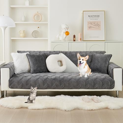 OwkHome Verdickter Plüsch-Sofabezug for 1–3 Sitze, Rutschfester Couch-Schonbezug for Herbst Und Winter, Weicher, Warmer Schutz(Dgray,70 * 180cm/27.6 * 71in) von OwkHome