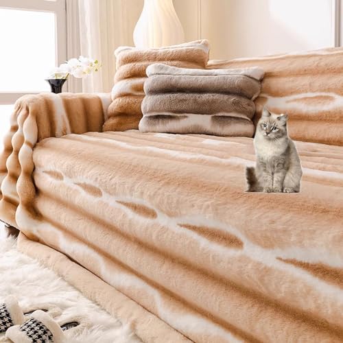 OwkHome Verdickter Plüsch-Sofabezug for Anbausofas, Waschbarer Möbelschutz Mit Rutschfester Rückseite(Khaki,180 * 380cm/71 * 149.6in) von OwkHome