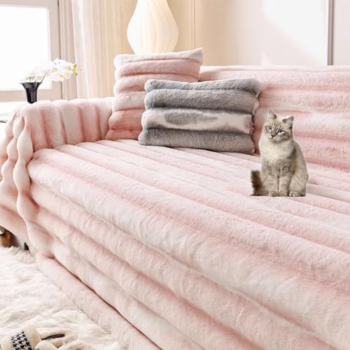 OwkHome Verdickter Plüsch-Sofabezug for Anbausofas, Waschbarer Möbelschutz Mit Rutschfester Rückseite(Pink,180 * 200cm/71 * 78.7in) von OwkHome