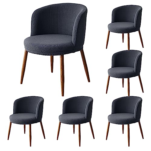 OwkHome Verdickter Stretch-Stuhlbezug Mit Niedriger Rückenlehne – Halbrunder Schutz for Zuhause, Hoteldekor(Grey 6pcs) von OwkHome