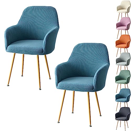 OwkHome Verdicktes, Elastisches Stuhlhussen-Set for Stühle Mit Gebogener Rückenlehne, Verstärkter Schutz for Esszimmer- Und Hotelhocker (1/2/4/6 Stück)(Blue 2pcs) von OwkHome