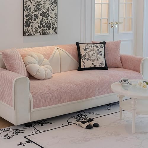 OwkHome Waffelplüsch-Sofabezug, Verdickter Schonbezug for Sektionssofas, Haustierresistenter Möbelschutz(Pink,110 * 210cm/43 * 83in) von OwkHome