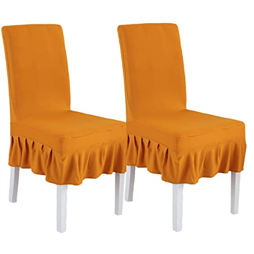 OwkHome Waschbare Stuhlhussen Mit Rock, Stretch-Parson-Bezüge for Bankette Und Zuhause(Gold,2PCS) von OwkHome