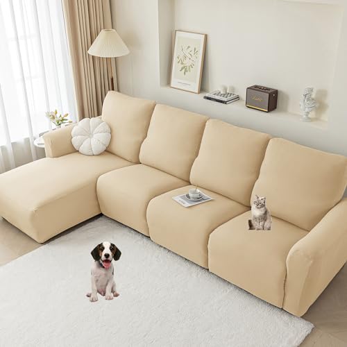 OwkHome Wasserabweisende Schonbezüge for Liegesofas, Stretch-Möbelschutz for Mehrere Sitzplätze Mit Chaiselongue(Beige,2seats/6Pieces) von OwkHome