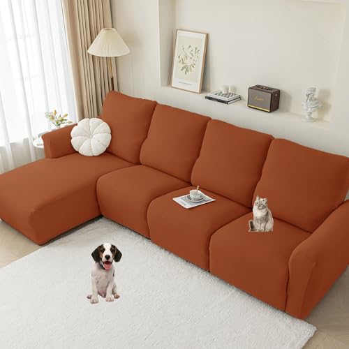 OwkHome Wasserabweisende Schonbezüge for Liegesofas, Stretch-Möbelschutz for Mehrere Sitzplätze Mit Chaiselongue(Caramel,3seats/8Pieces) von OwkHome