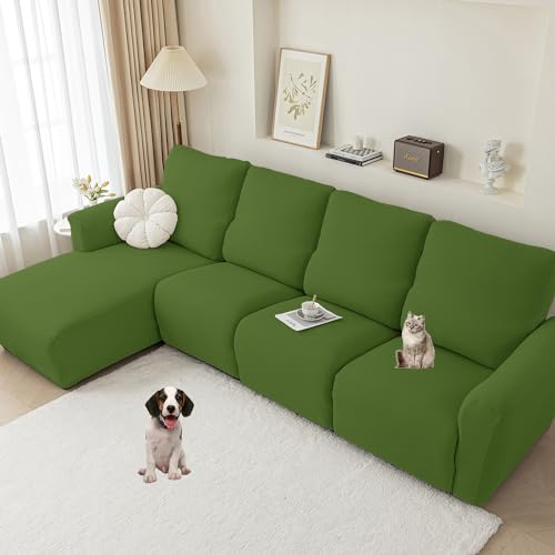 OwkHome Wasserabweisende Schonbezüge for Liegesofas, Stretch-Möbelschutz for Mehrere Sitzplätze Mit Chaiselongue(Green,1seat/4Pieces) von OwkHome