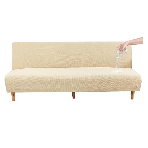 OwkHome Wasserabweisender Futon-Schonbezug Ohne Armlehnen – Waschbarer Schutz for Schlafsofas(Beige,S) von OwkHome
